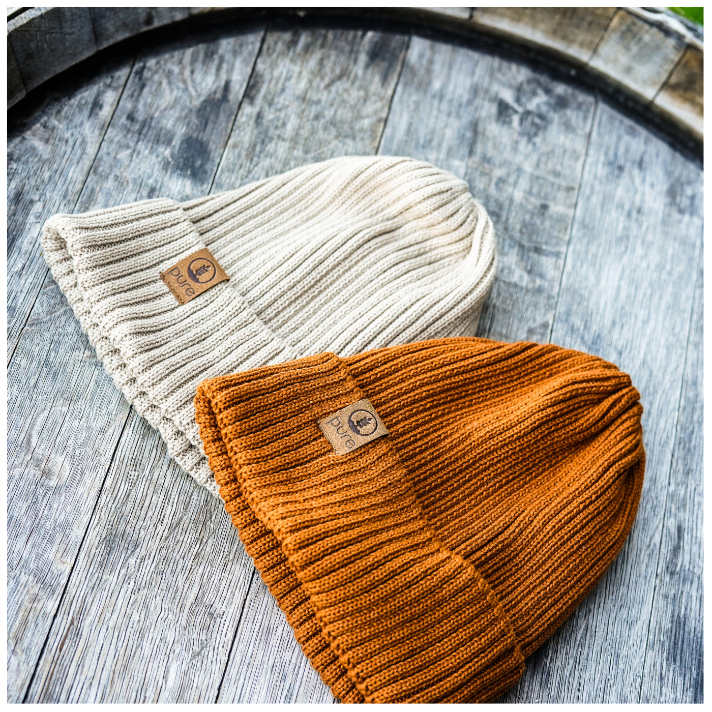 Wide Knit Beanie with Vegan Suede Patch